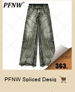 PFNW Summer Men's American High Street Multi Pocket Wide Leg Jeans Loose Hip Hop Straight Techwear Denim Handsome Pants 12Z1496