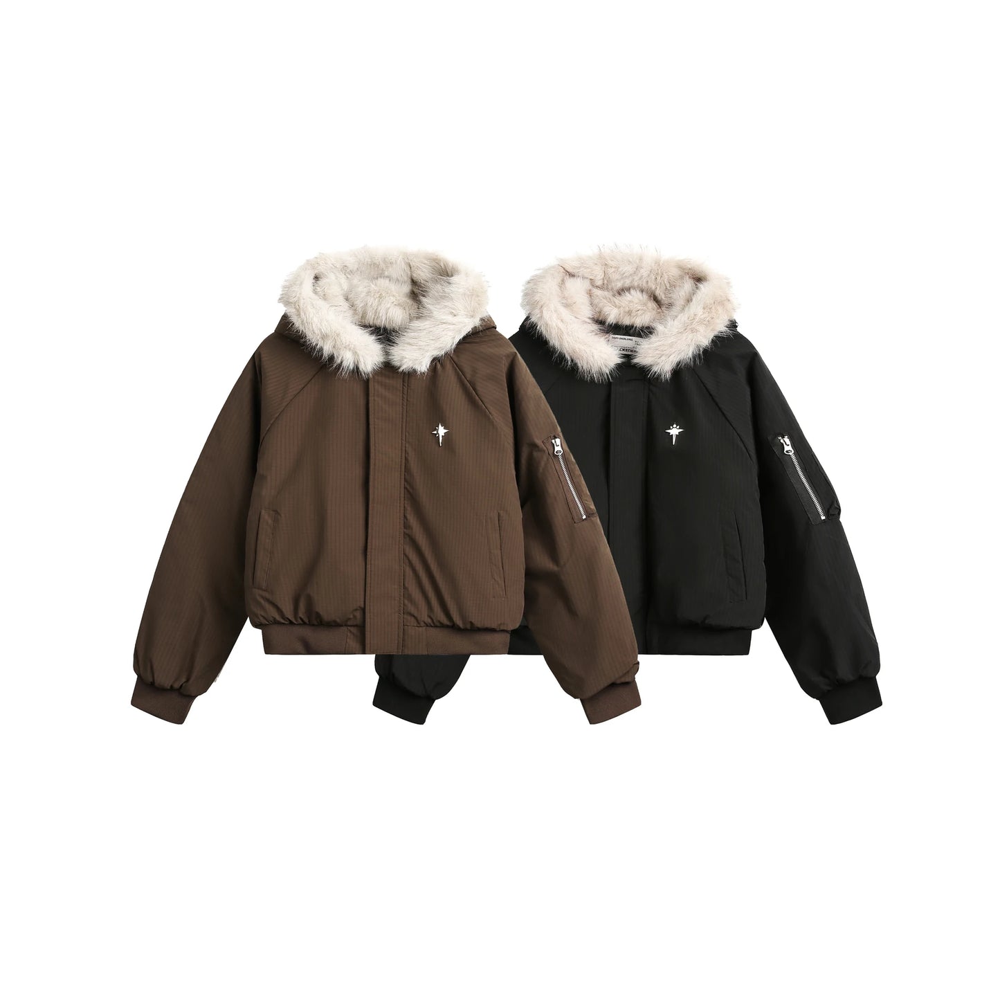 PFNW Unisex Winter Warm Fur Collar Hooded Quilted Padded Jacket 2024 Trend New Brown Loose Causal Short Style Cotton-padded Coat