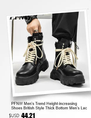 PFNW Niche Colorblock Lace-up Design Black Shoes Men's Spring 2025 New Height Increasing Low-top Men's Boots High Street 28W5767