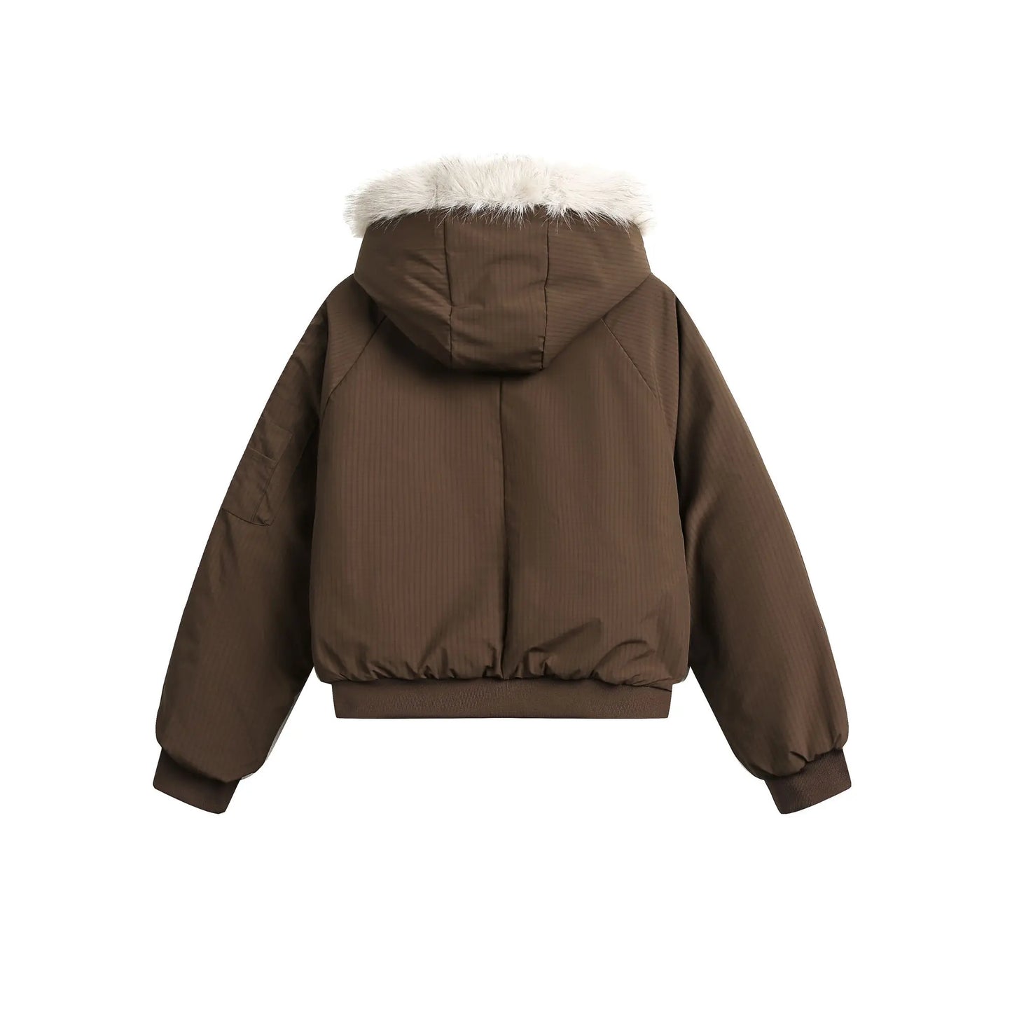 PFNW Unisex Winter Warm Fur Collar Hooded Quilted Padded Jacket 2024 Trend New Brown Loose Causal Short Style Cotton-padded Coat