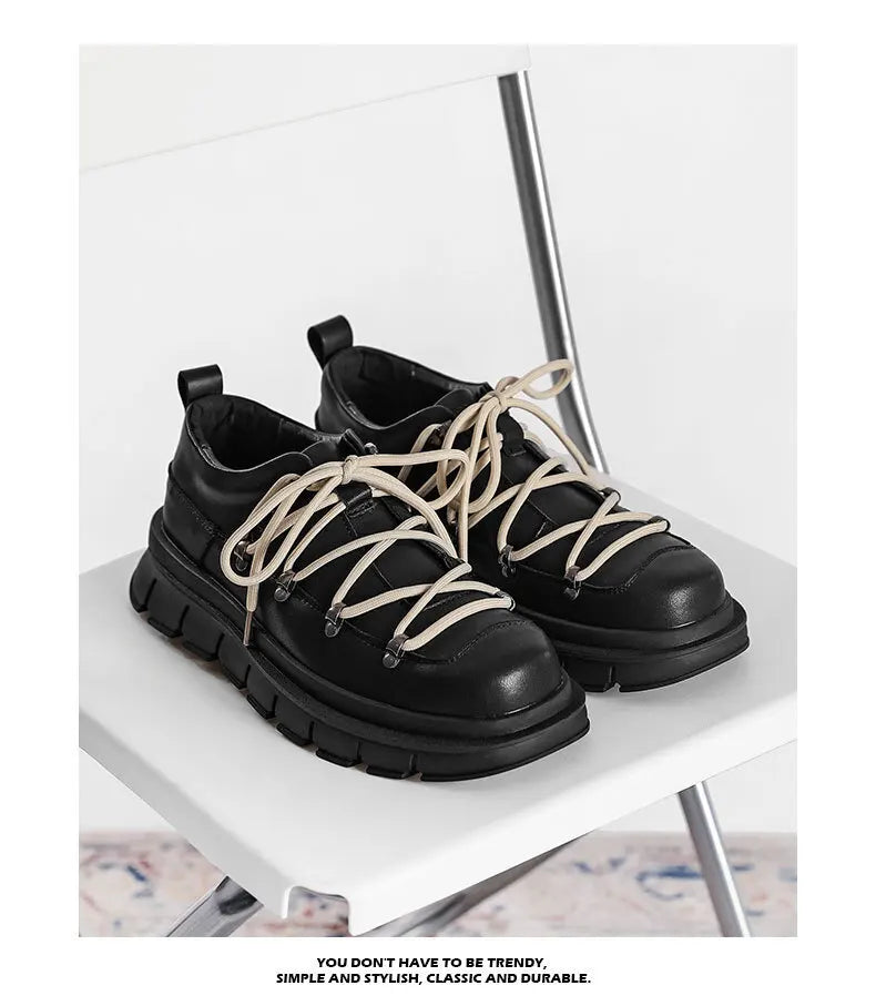 PFNW Niche Colorblock Lace-up Design Black Shoes Men's Spring 2025 New Height Increasing Low-top Men's Boots High Street 28W5767