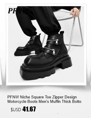 PFNW Niche Colorblock Lace-up Design Black Shoes Men's Spring 2025 New Height Increasing Low-top Men's Boots High Street 28W5767