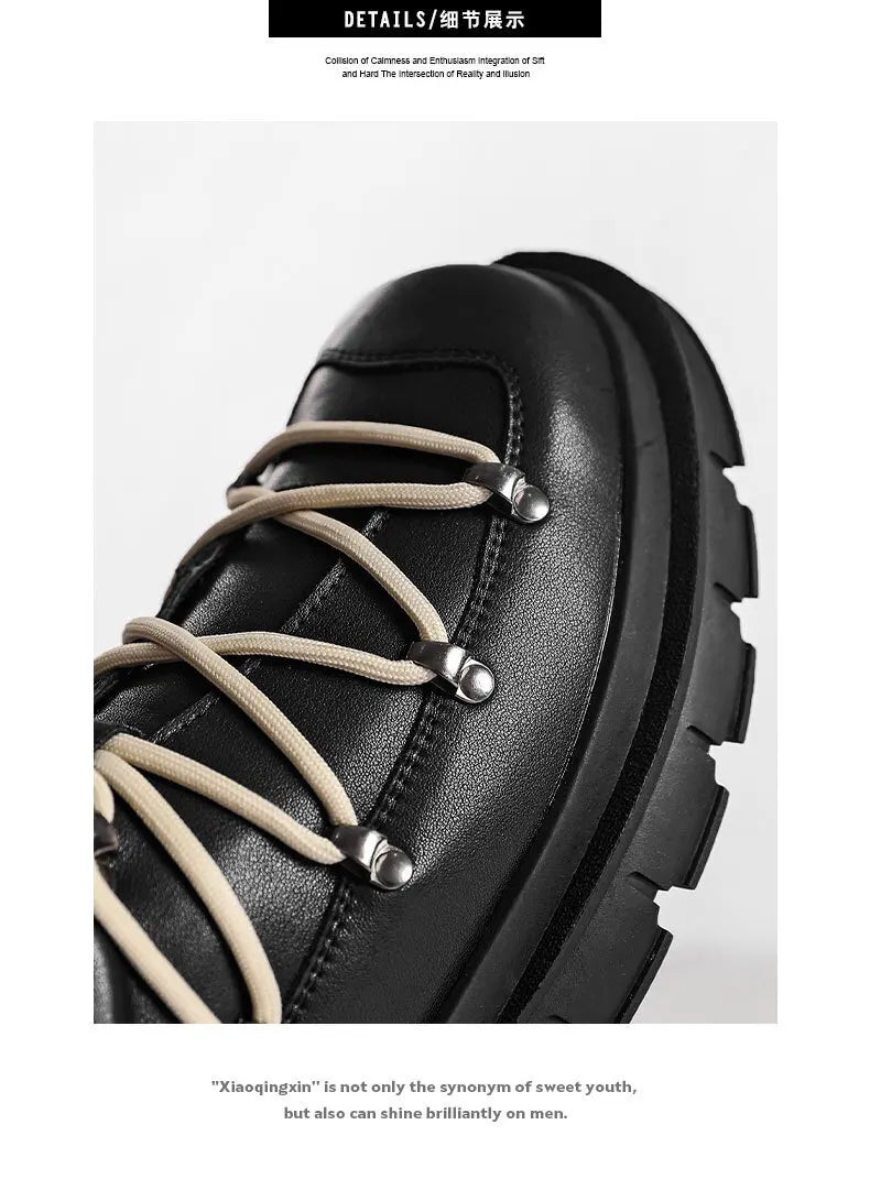 PFNW Niche Colorblock Lace-up Design Black Shoes Men's Spring 2025 New Height Increasing Low-top Men's Boots High Street 28W5767