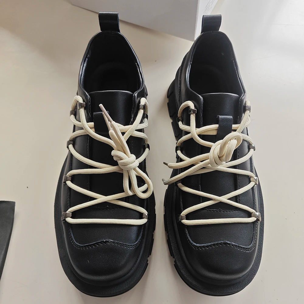 PFNW Niche Colorblock Lace-up Design Black Shoes Men's Spring 2025 New Height Increasing Low-top Men's Boots High Street 28W5767